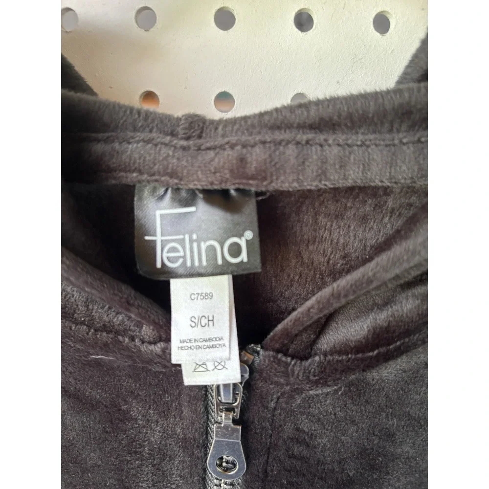 Felina Hooded‎ Zip Up Velour Sweatshirt Women's Size Small Black